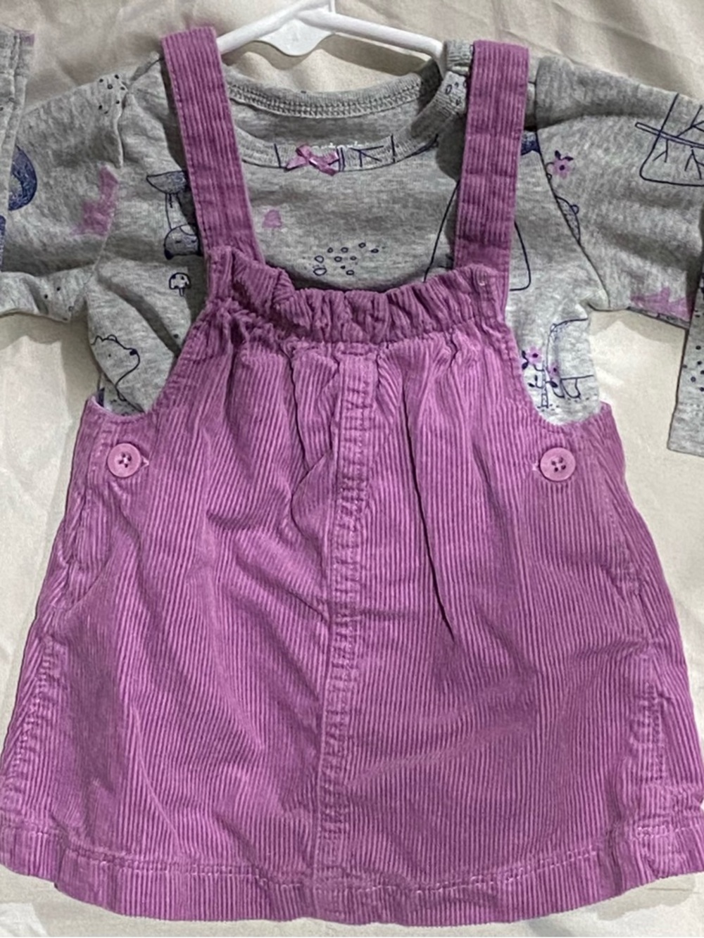 3 Months Girls Lavender Purple Corduroy Pinafore Dress - Carters